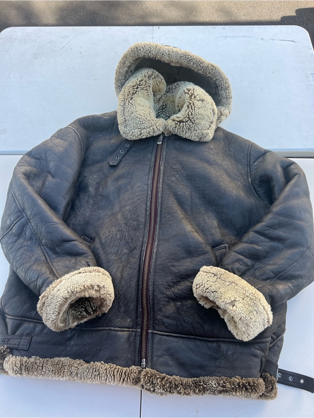 Vintage Avalanche B-3 Shearling Bomber Jacket Mens 4XL Black Leather Italy Skin